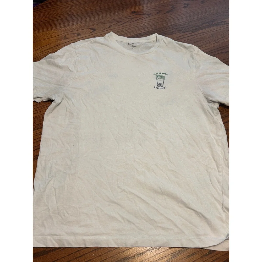 J.Crew Mens Give It Your‎ Best Shot Graphic T-Shirt Off-White Large Tequila Shot